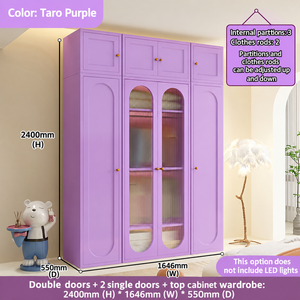 Modern Tall <b>Wardrobe</b> with Polycarbonate Ribbed Doors <b>Large</b> Capacity Space-Saving Clothing Organizer for Bedroom Home Storage - Product Image 4