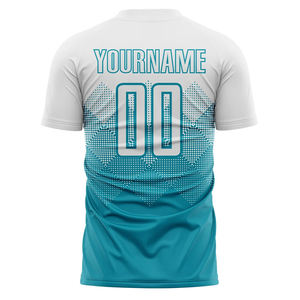 Camiseta de Fútbol Sublimada Personalizada con Nombre de Equipo 00 Blanca Verde Azulado Cuello Redondo Manga Corta Absorbe la Humedad Ajuste Atlético Unisex para Adultos - Product Image 5
