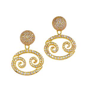 Gold Plated Cubic Zirconia Earrings With Spiral Design For Women Party Jewelry Glam Style Micro Pave Setting - Product Image 4