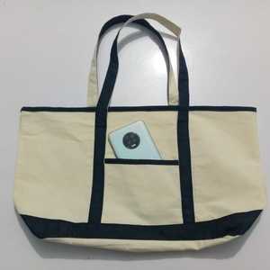 Heavy Duty Cotton <b>Canvas</b> <b>Tote</b> Bag Two-Tone Ladies Shoulder Bag Front Pocket Zipper Closure Letter Pattern Exhibition Beach <b>Tote</b> - Product Image 6