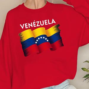 Sweat-shirts décontractés pour femmes imprimés drapeau du Venezuela, 100% polyester, col rond - Product Image 4