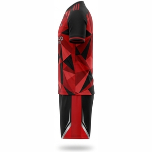 Conjunto de Camiseta de Fútbol Geométrica Roja y Negra para Hombre, Sublimada, Cuello en V, Manga Corta, Absorbe la Humedad, Ajuste Atlético, Uniformes para Adultos - Product Image 3