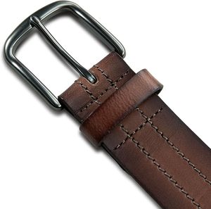 Cinturón Casual de Cuero Genuino para Hombre, Hebilla con Patrón Geométrico, Ajustable, 3-3.5cm de Ancho, Ecológico, Duradero, Color Marrón, para Jeans - Product Image 1