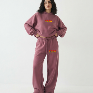 Customized Recycled Organic Cotton <b>Fleece</b> Oversized Hoodie Ladies <b>Jogger</b> Sweatpants Heavyweight Lounge Tracksuits for <b>Women</b> - Product Image 1