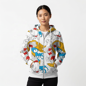 Chaqueta de Forro Polar con Capucha y Cremallera Unisex ROLEIN, Diseño de Peces Koi, Ropa Casual de Invierno, Material de Poliéster/Algodón, 240g, Digital - Product Image 4