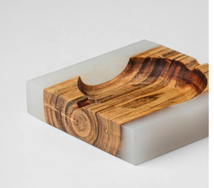 Plateau à cendrier en bois massif de forme carrée moderne, Joint en résine transparente avec Logo, accessoire de fumage d'intérieur et d'extérieur Portable - Product Image 5