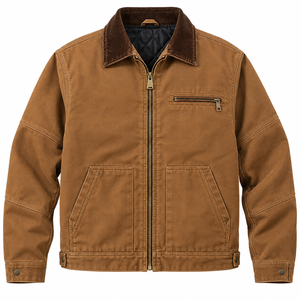 Veste de travail Detroit en toile de canard épaisse pour homme, hiver, logo personnalisé, col rabattable, matelassée, haute qualité, 220g, vente en gros - Product Image 1