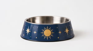 OEM Tazón para Perro de Acero Inoxidable Esmaltado Azul Medianoche con Base Antideslizante, Plato para Comida y Agua para Mascotas con Diseño de Estrella Dorada - Product Image 5
