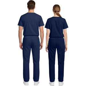 Conjunto de Uniforme Médico Unisex Azul Marino con Cuello en V, de Algodón y Poliéster, para Hospital, Pantalones y Blusa, OEM ODM - Product Image 2