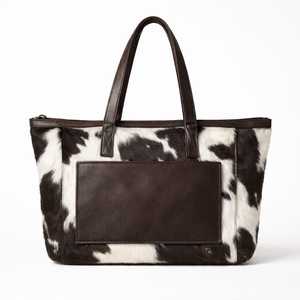 Sac fourre-tout en cuir véritable haut de gamme, en peau de vache à poils, couleur unie, avec fermeture éclair et broderie, sac à bandoulière tendance pour femme LHTB-0103 - Product Image 1