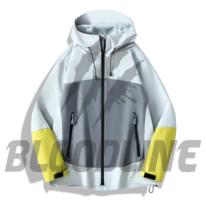 Chaqueta Cortavientos Blanca de Manga Larga para Hombre con Estampado de Rayos Grises para Todas las Temporadas - Product Image 4