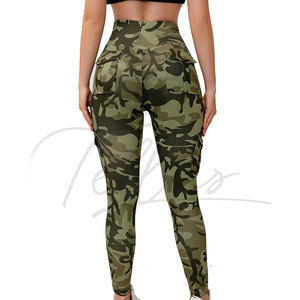 High Waist Camouflage Yoga Leggings With Pockets Full Length Spandex Polyester Four-Way Stretch Pants - Product Image 2