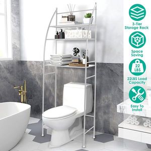 Scaffale portaoggetti bianco a 3 livelli salvaspazio da posizionare sopra il WC, organizer per bagno e lavanderia - Product Image 3