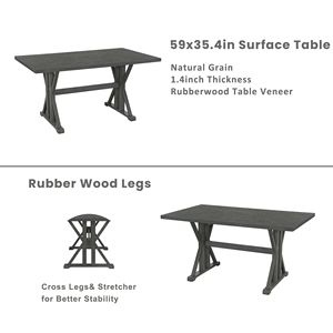 Set da Pranzo Classico in Stile Fattoria con 6 Pezzi: Tavolo con Gambe a Cavalletto e 4 Sedie Imbottite, Tavolo da Cucina per 6 Persone - Product Image 4