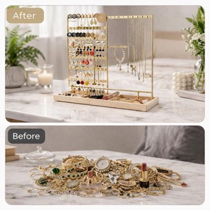 Support de présentation de bijoux pour l'organisation de la maison avec plateau en bois pour boucles d'oreilles, colliers, bagues et rangement d'accessoires, provenant d'Inde - Product Image 4