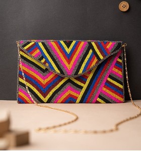 Bolso de mano tipo sobre con bordado tropical y cuentas, elegante y moderno, para bodas, fiestas, estilo bohemio, para mujer - Product Image 5