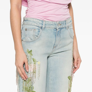 Pantalons en jean pour femmes avec broderie en strass, longues perles et pompons, lavables, décontractés, sexy, streetwear, jeans pour la mode estivale - Product Image 5