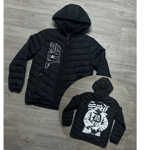 Blousons d'hiver matelassés imperméables et respirants pour hommes, en tricot noir, grande taille, avec fermeture éclair, style bomber SDL - Product Image 3