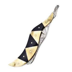 Navaja de afeitar recta plegable de acero de Damasco hecha a mano con mango de hueso, herramienta personalizada para aseo al aire libre y de viaje, cuchillo de bolsillo para barbero, 3 años de garantía - Product Image 2