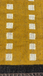 Geometric Mustard Yellow Wool Jute <b>Runner</b> Handmade Kilim Dhurrie Carpet Boho Long Hallway Entryway <b>Rug</b> with Black Border - Product Image 4