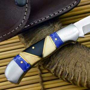 Cuchillo de Caza Imperial con Hoja de Punta Caída, Mango de Marfil con Incrustaciones Azules y Funda de Cuero - Product Image 2