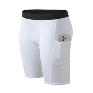 Shorts décontractés gris pour hommes avec poches latérales, séchage rapide, anti-plis, taille élastique, taille mi-haute, en toile tricotée de polyester, style uni - Product Image 2