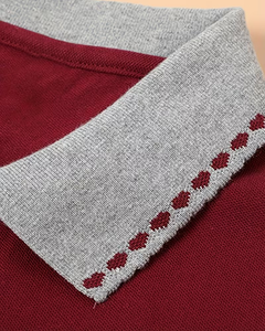 Burgundy Short Sleeve Polo Shirt Solid Color Knitted Casual Design for Boys - Product Image 3