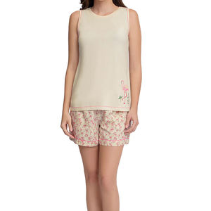 Camiseta sin mangas de algodón con bordado de flamencos para mujer, cuello redondo, estilo casual - Product Image 5