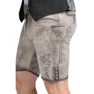 Shorts bavarois en cuir gris pour homme, qualité supérieure, taille mi-haute, brodés, coupe décontractée, style boutonnage. - Product Image 5