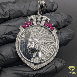 Collar llamativo estilo hip hop con colgante de medallón con incrustaciones de diamantes estilo moneda - Product Image 5