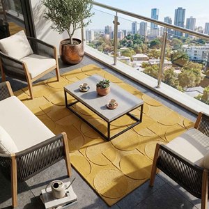 Tapis en laine tufté à la main de luxe jaune moutarde, motif géométrique abstrait circulaire, tapis moderne pour salon, tapis de décoration personnalisé pour la maison - Product Image 6