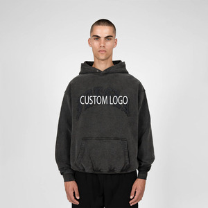Heavyweight Acid Wash Custom Chenille Embroidery 100% Cotton Hoodies Men Oversized Breathable Cotton Drop Shoulder Streetwear - Product Image 1