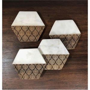 Ensemble de sous-verres géométriques en bois faits à la main de qualité supérieure, antidérapants, effet 3D, écologiques, cadeau de déménagement, sous-verres en bois marbré - Product Image 6