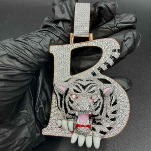 Moissanite Iced Out Tiger <b>Initial</b> Pendant Hip Hop Luxury Statement <b>Necklace</b> Custom Streetwear Jewelry <b>For</b> <b>Men</b> Women - Product Image 2