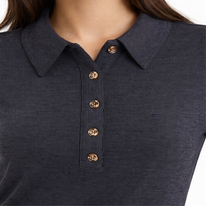 Pull tricoté à manches longues pour femme, col boutonné, doux, décontracté, coupe ajustée, fabrication sur mesure, service OEM, 100% coton - Product Image 6