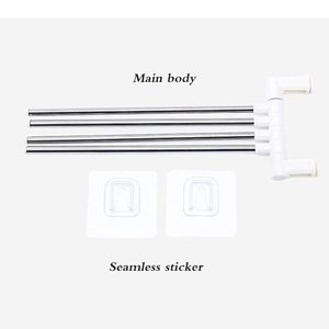 Porte-serviettes de bain pliable et mobile à 4 barres, blanc, fixation par ventouse, design minimaliste pour salle de bain - Product Image 4