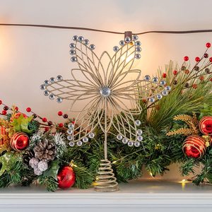 Adorno de copo de nieve de alambre dorado para árbol de Navidad, estrella brillante con cuentas de cristal y base en espiral - Product Image 5