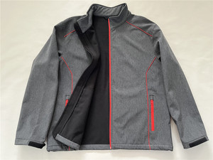 Veste en polaire grise pour homme avec fermeture éclair rouge, col montant, coupe-vent, vêtement décontracté d'automne, coupe régulière, matière polyester - Product Image 2