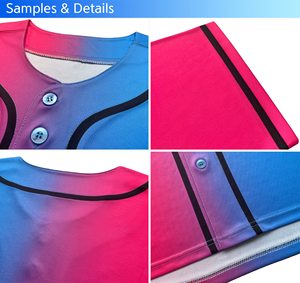 Unisex <b>Baseball</b> Jersey Gradient Pink Blue Color Blocking Short Sleeve Breathable Polyester Button Front Sports Apparel - Product Image 4