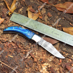 Couteau pliant OEM de haute qualité en acier Damas forgé à la main, parmi les 10 meilleurs, ultra-affûté, gravé, DIY, OBM, tactique, en bois de Pakka, usage polyvalent - Product Image 3