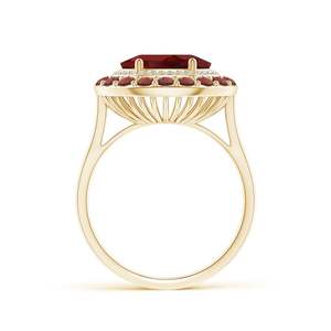 14K Solid Gold Sideways Oval <b>Garnet</b> Double Halo Cocktail <b>Ring</b> Handmade Customized Fine Jewelry Wedding Engagement & Party Wear - Product Image 2