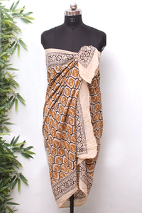 Authentic Bagru Hand Block Print Cotton <b>Sarong</b> – Mustard Floral Ethnic Pareo – Sustainable Eco-Friendly Beach <b>Wrap</b> - Product Image 2