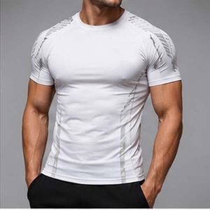 T-shirt de sport pour homme, bleu, à séchage rapide, compressif, écologique, à manches longues, imprimé, col rond, en spandex/polyester, pour la course à pied et la gym - Product Image 4