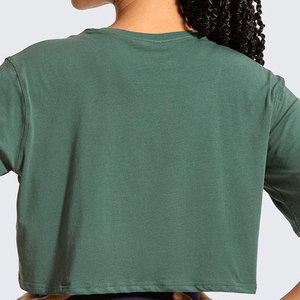 Camiseta Corta Verde para Mujer, Cuello Redondo, Color Sólido, Tejido de Punto, Transpirable, de Algodón, para Entrenamiento, Uso en Todas las Estaciones - Product Image 2