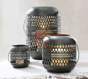 Black <b>Antique</b> Finished Metal Lantern Set of 3 Hanging Moroccan Lantern - Product Image 1