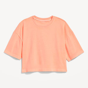 High Quality Women's <b>Coral</b> Crop <b>Top</b> Crew Neck Short Sleeve Loose Fit Cotton Jersey Casual Spring Summer T-Shirt - Product Image 4