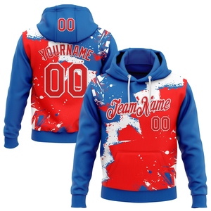 Sweat à capuche sportif en gros, nouveau design industriel, personnalisé, rouge-feu royal et blanc, style papier déchiré 3D effet éclaboussures - Product Image 1