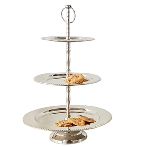 Modern Design <b>3</b> <b>Tier</b> <b>Cake</b> Platter Polished Stainless Steel & Gold Tone Metal Serving <b>Stand</b> Buffet Display Tray With Handle - Product Image 2