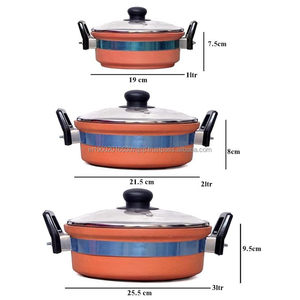 Classic Clay Cookware Set Clear Glass Lid Two Handles Eco-Friendly Terracotta <b>Cooking</b> <b>Pot</b> for Healthy Slow Cooked Food Home - Product Image 3