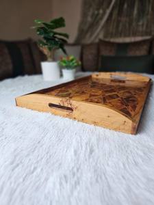 Plateau de service artisanal en bois de thuya marocain, plateau ottoman de luxe en bois de burl, décoration artisanale naturelle pour la maison, cadeau unique, bois rustique - Product Image 6